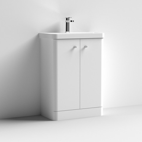 Nuie Core Gloss White 600mm Floor Standing 2 Door Vanity Unit & Basin